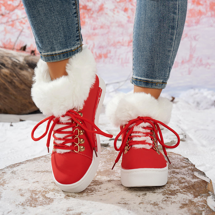 Damen Winterliche Sneaker-Stiefelette mit Kunstfellkragen und Plateau Echoarchiv