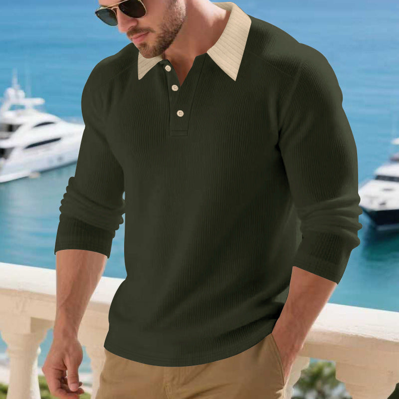 Herren Langärmliges Polohemd mit strukturiertem Design Echoarchiv