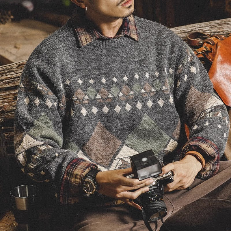 Herren Strickpullover mit geometrischem Muster und lässigem Schnitt Echoarchiv