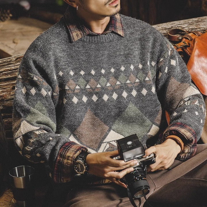 Herren Strickpullover mit geometrischem Muster und lässigem Schnitt Echoarchiv