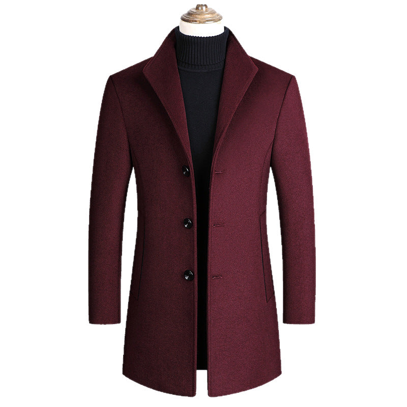 Herren Modernes einreihiges Wollmix-Longcoat mit schmaler Passform und minimalistischer Knopfleiste Echo Archiv