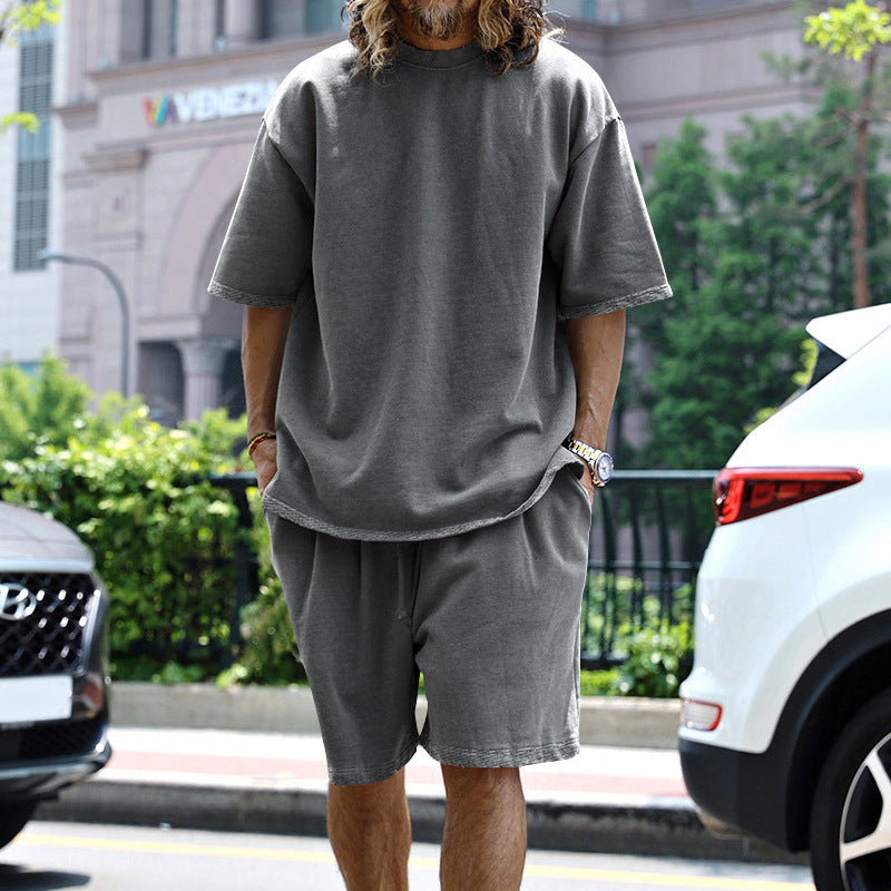 Herren nan oversized Loungewear-Set mit Boxy-Shirt Kordelbund-Bermuda und weichem Baumwollmix Echo Archiv