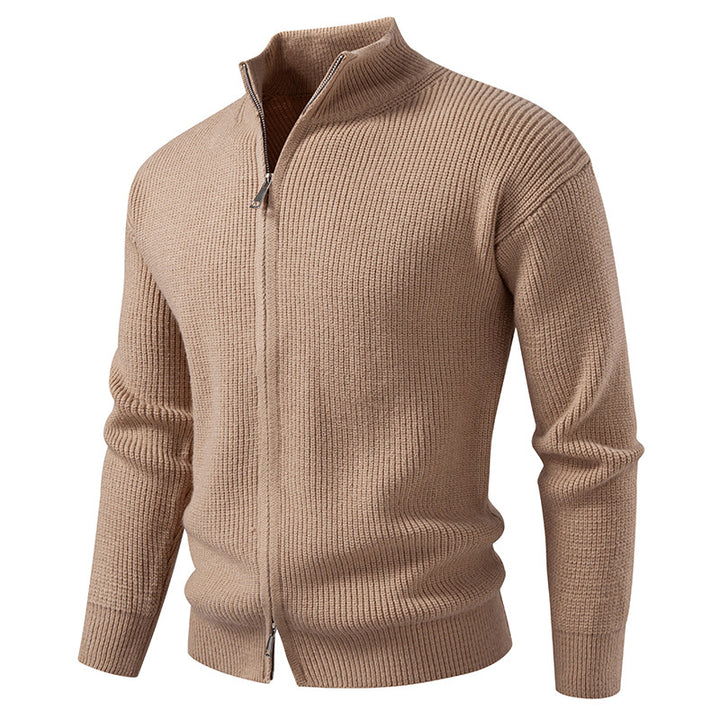 Herren Grobgerippter Zip-Cardigan mit hohem Schlauchkragen und verdeckter Naht Echo Archiv