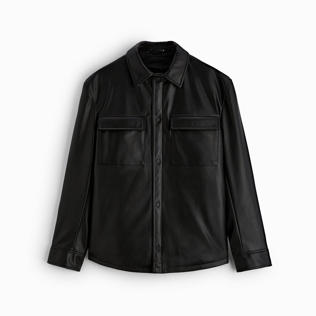 Herren Veganes Glattleder-Overshirt im Hemdjackenstil mit verdeckter Druckknopfleiste Echo Archiv