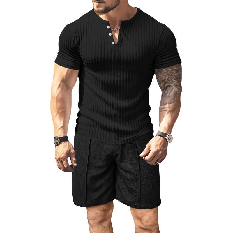 Herren strukturierter Kurzarm-Henley-T-Shirt Echoarchiv