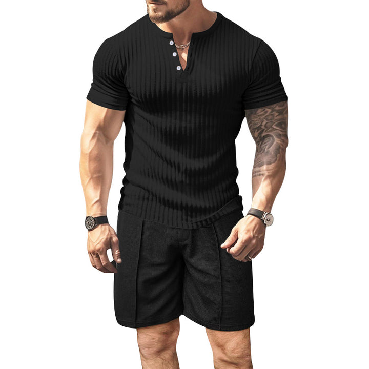 Herren strukturierter Kurzarm-Henley-T-Shirt Echoarchiv