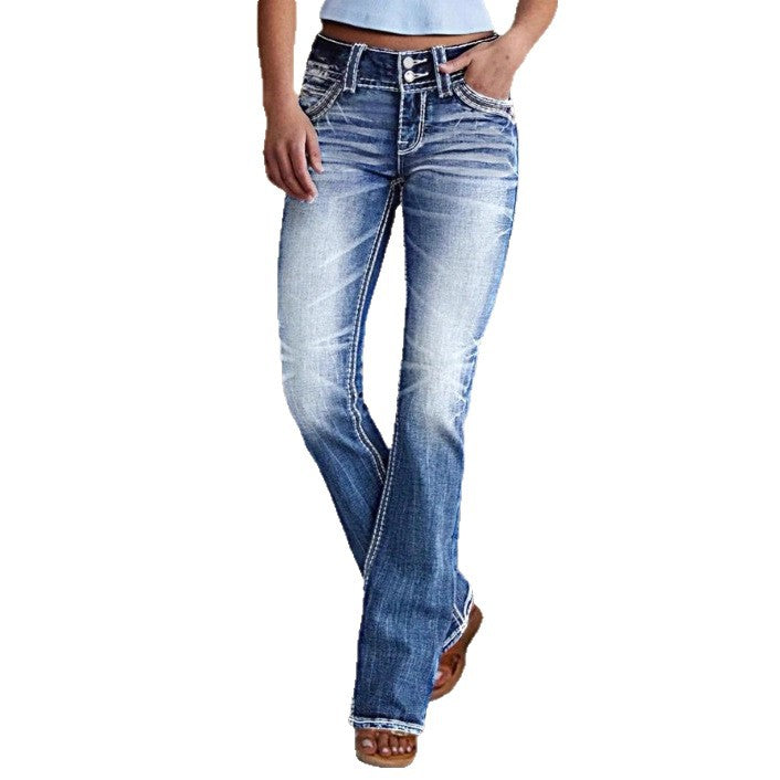 Damen enge High-Waist Skinny-Jeans mit sichtbarer Kontrastnaht Echo Archiv