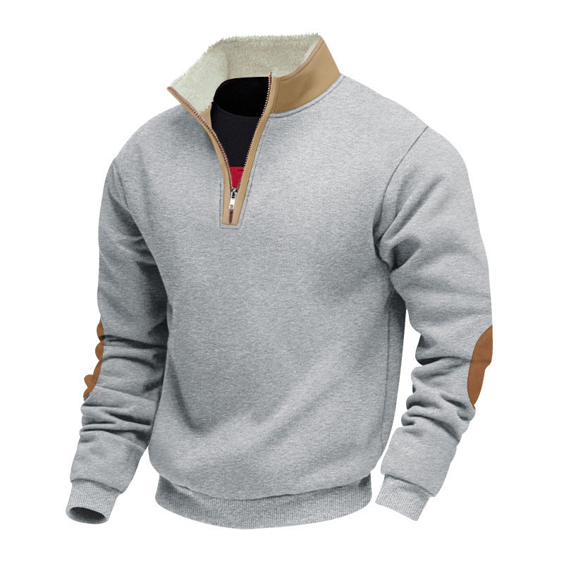 Herren modischer Fleecepullover mit Halb-Reißverschluss und kontrastierenden Ellenbogen-Patches Echoarchiv