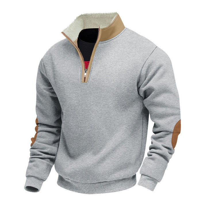 Herren modischer Fleecepullover mit Halb-Reißverschluss und kontrastierenden Ellenbogen-Patches Echoarchiv
