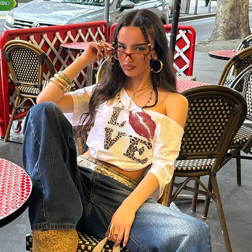 Damen lässiges Print-Shirt mit weitem Ausschnitt Echo Archiv