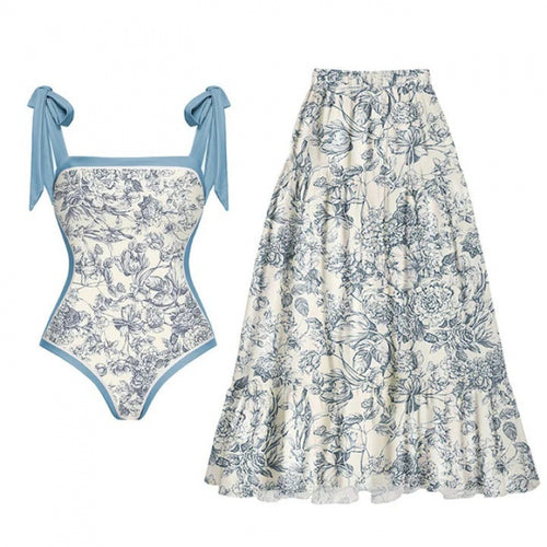 Damen Badeanzug-Set mit elegantem Wickelrock und modischen Schleifen Echo Archiv