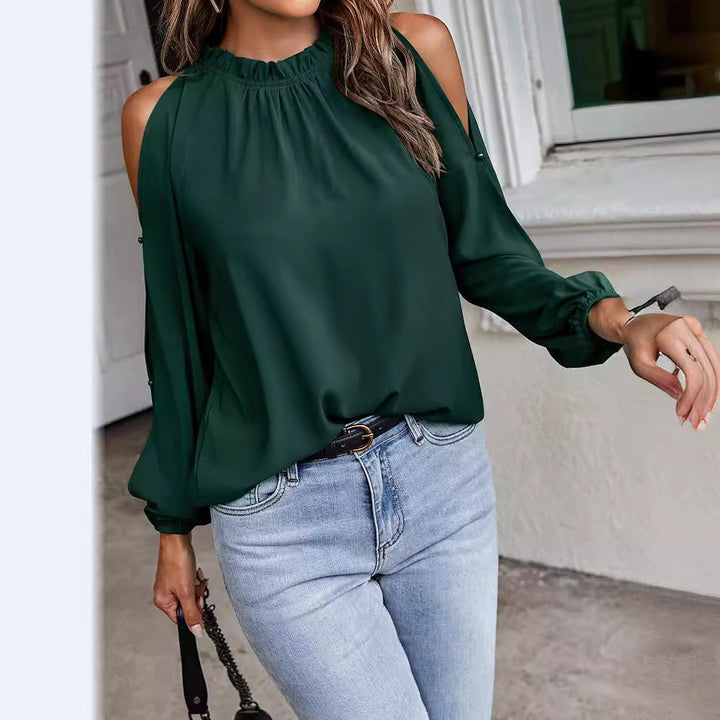Damen Bluse mit kühlen Schulterdetails und elastischen Ärmeln – Élovi