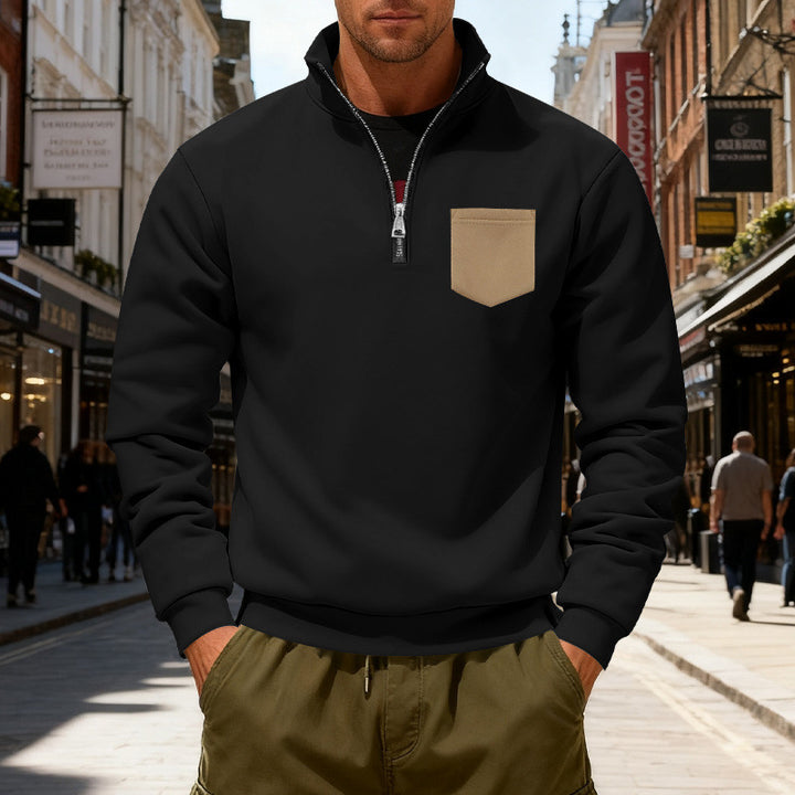 Herren modischer Sweatshirt mit halbem Reißverschluss und aufgesetzter Tasche Echoarchiv