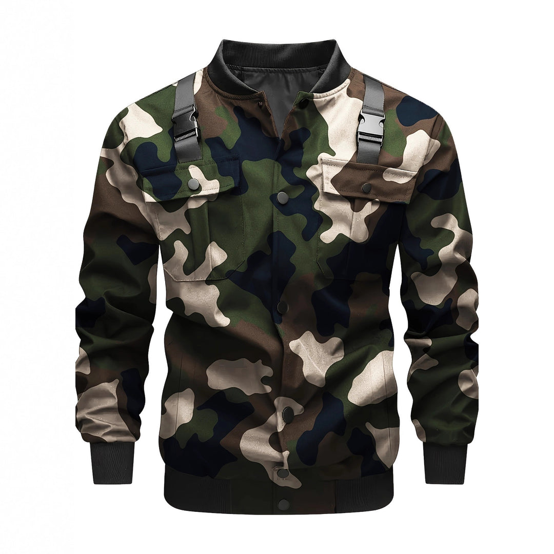 Herren Utility-Bomberjacke mit Brustklappentaschen, Schultergurten und Rippbündchen Echoarchiv