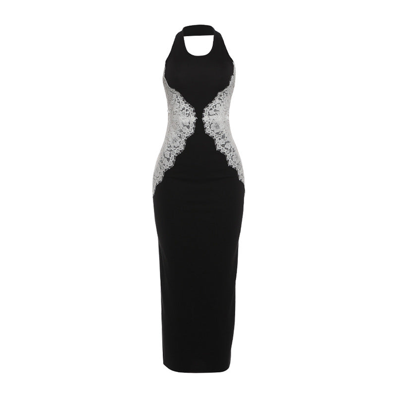 Damen Elegantes Spitzen-Maxikleid mit tiefem Schlüssel-Ausschnitt und figurformendem Design Echo Archiv