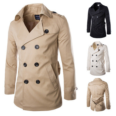 Herren eleganter Trenchcoat mit doppelter Knopfleiste und seitlichen Eingrifftaschen Echoarchiv