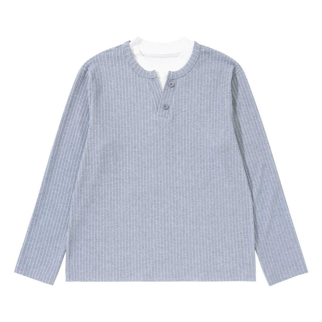 Unisex Feinstrukturierter Rippsweater mit Henley-Ausschnitt Echoarchiv