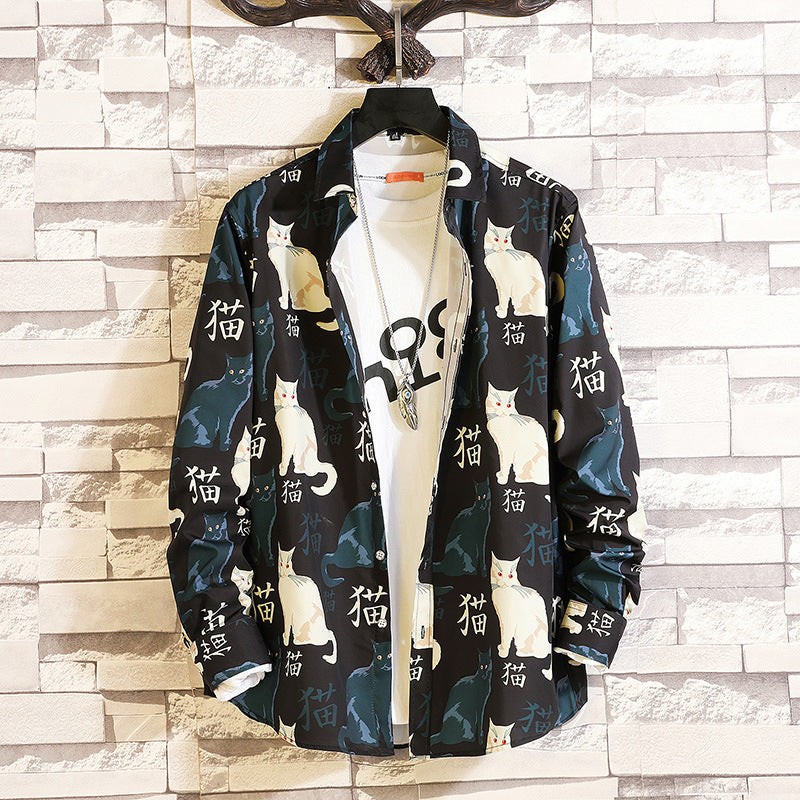 Herren nan langärmliges Hemd mit offenem Reverskragen, kontrastivem Blumenprint und lässiger Regular-Fit Silhouette Echo Archiv