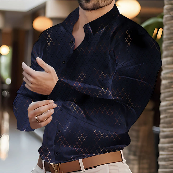Herren elegantes Langarmhemd mit modernem Rautenmuster Echoarchiv