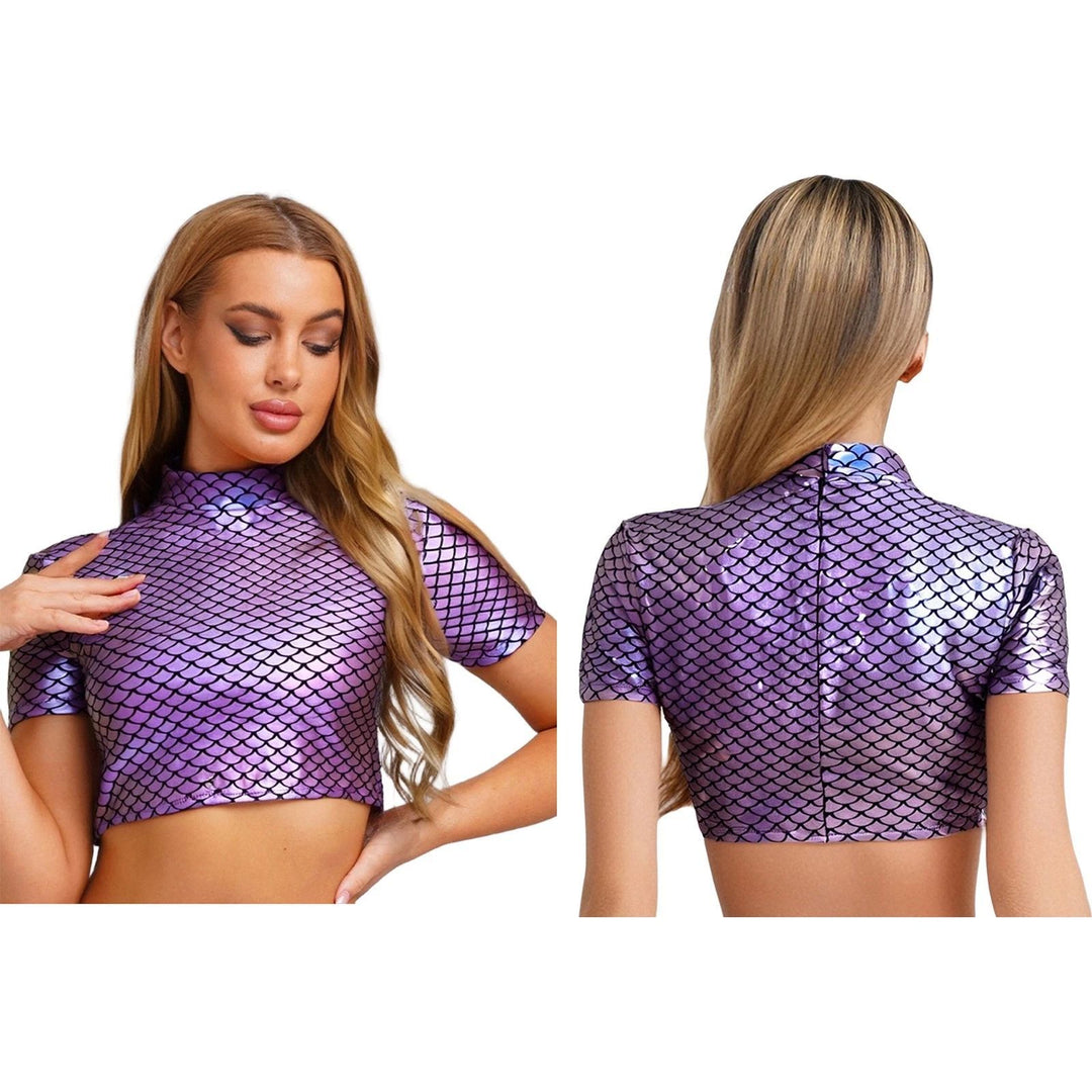 Damen Glitzerndes Cropped Shirt mit schimmerndem Fischschuppen-Muster Echo Archiv