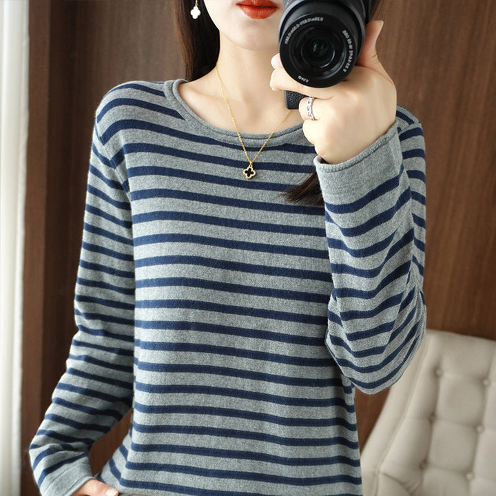Damen Maritim inspirierter Baumwoll-Feinstrickpullover mit Streifen und leicht kastiger Silhouette Echoarchiv