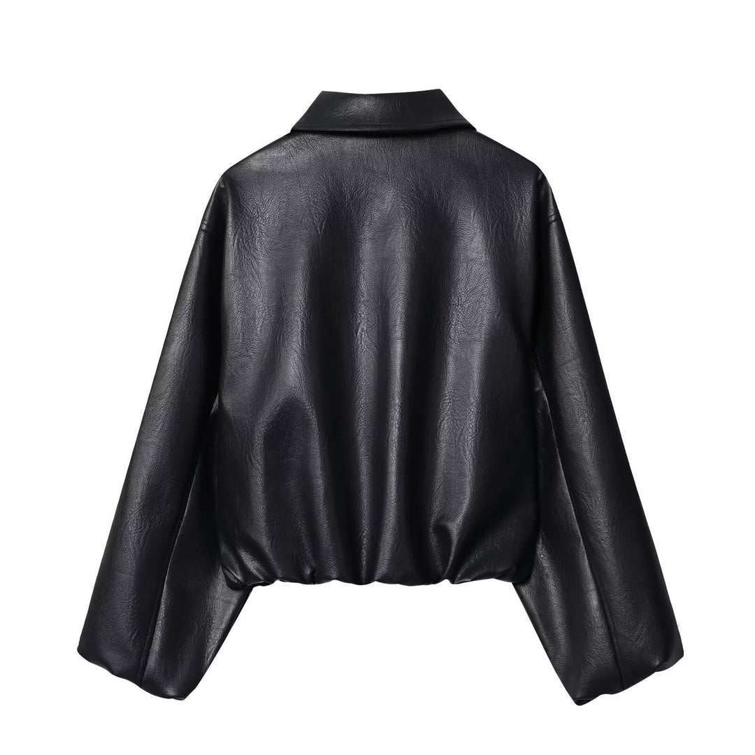 Damen Kurzjacke im Boxy‑Look aus veganem Leder mit verdecktem Reißverschluss Echo Archiv