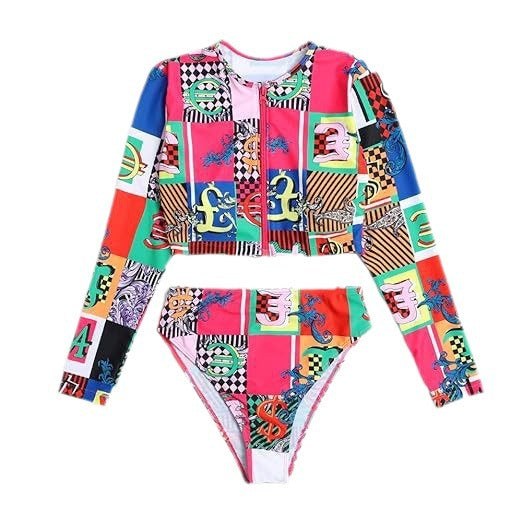 Damen Surf-Bikini-Set mit langärmeligem Oberteil und modischem Reißverschluss Echo Archiv