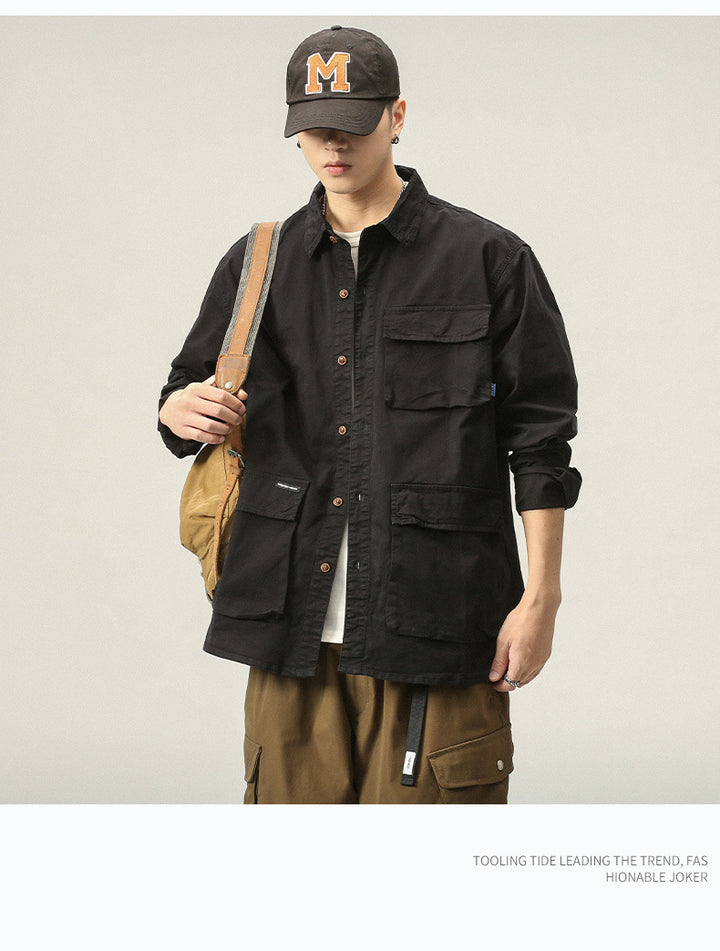 Herren Militärinspirierte Fieldjacke mit Mehrfach-Taschen und lockerem Schnitt Echo Archiv