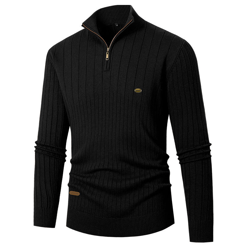 Herren eleganter Strickpullover mit halbem Reißverschluss und feinem Rippdesign Echoarchiv