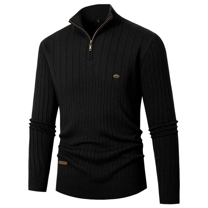 Herren eleganter Strickpullover mit halbem Reißverschluss und feinem Rippdesign Echoarchiv