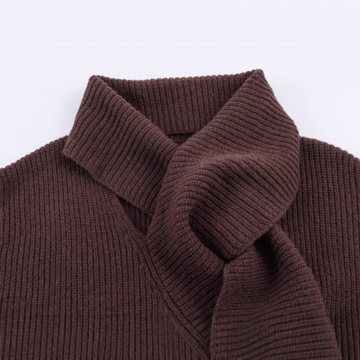 Damen Grobstrick-Pullover mit integriertem Schalkragen Echoarchiv