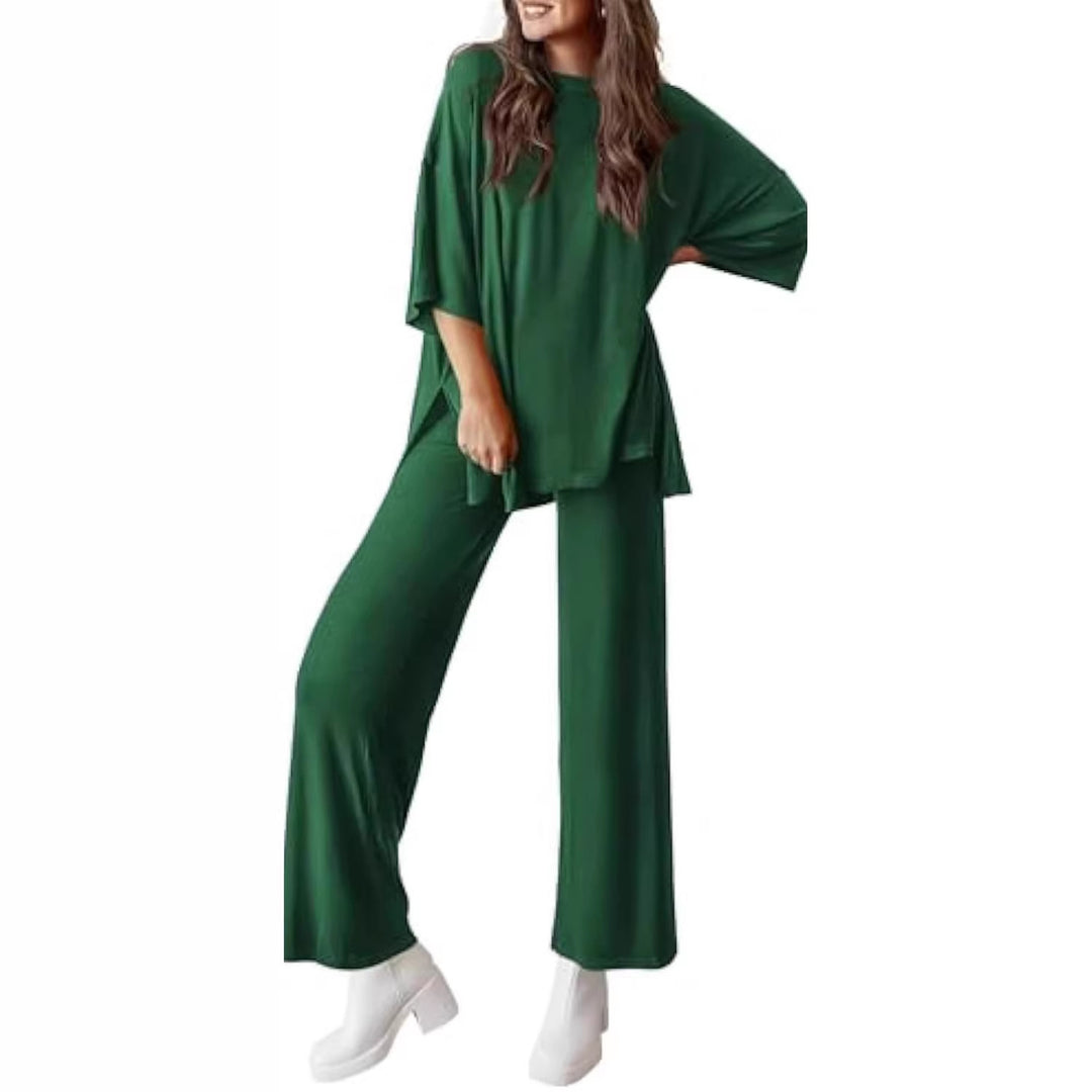 Damen Lässiges Lounge-Set aus weichem Jersey mit Oversize-Tunika und weiter Palazzo-Hose – Élanora
