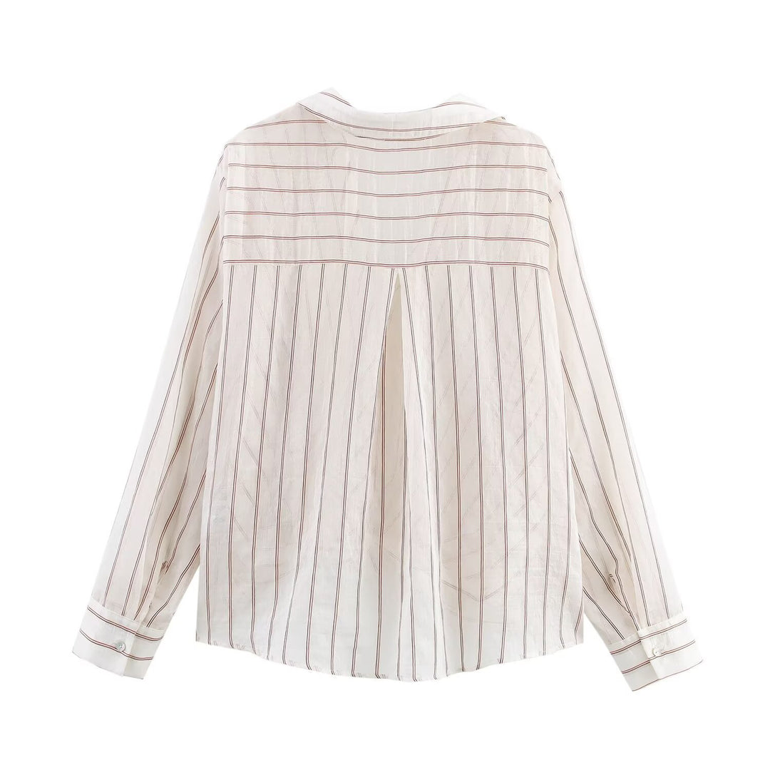 Damen Gestreifte Bluse mit Knotenfront und Hemdkragen Echo Archiv