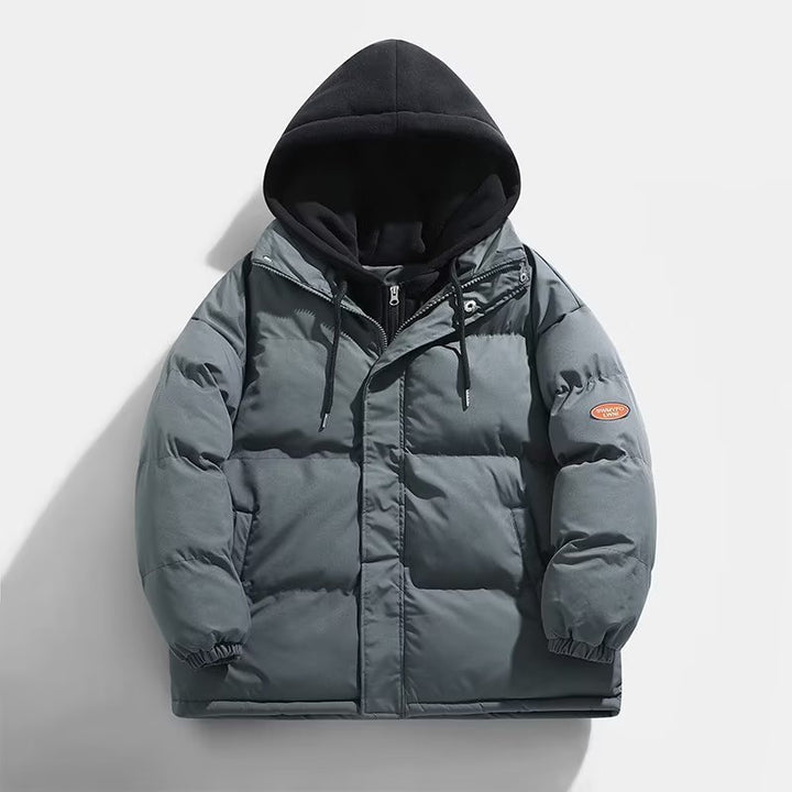 Herren Gepolsterte Winter-Steppjacke mit zweilagiger Kapuze und elastischen Bündchen Echoarchiv