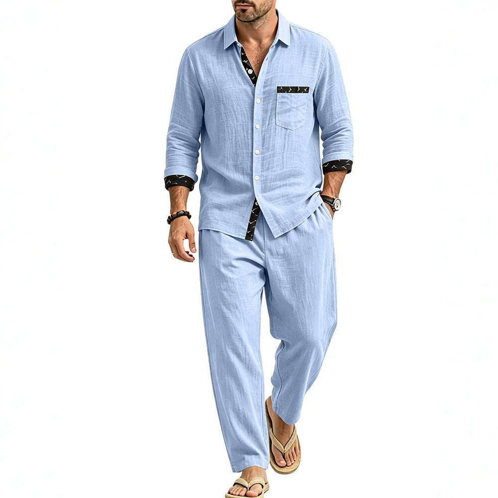 Herren Leichtes Leinenoptik Freizeit-Set mit Hemd und Relax-Hose Echoarchiv
