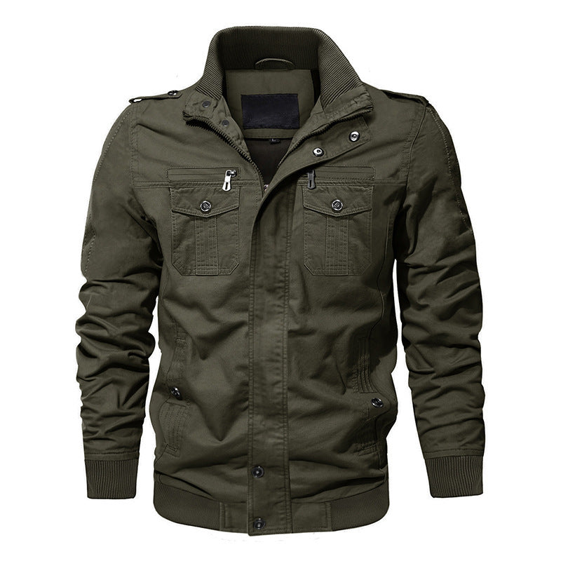 Herren nan multifunktionale Baumwoll-Canvas Bomber-Fieldjacke mit Stehkragen, Schulterpatten und verdeckter Druckknopf‑Reißverschluss Echo Archiv