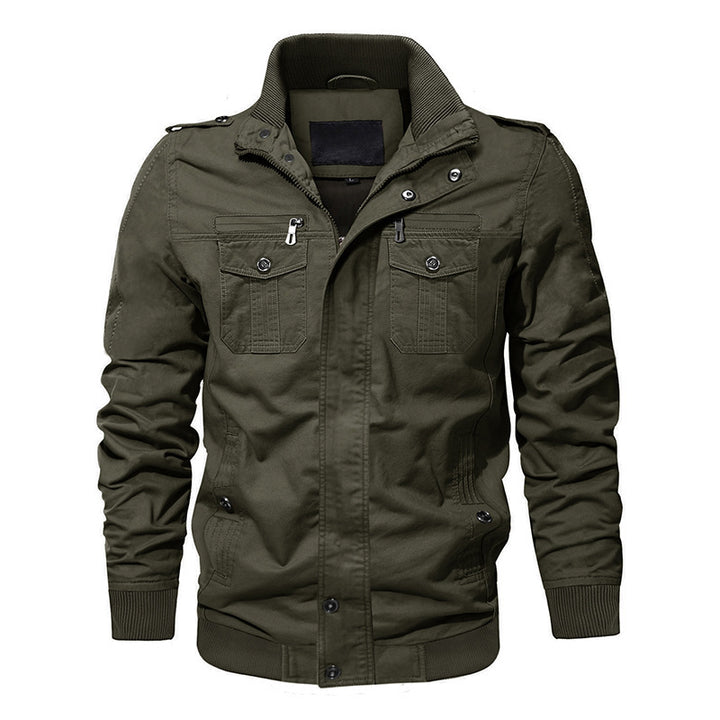 Herren nan multifunktionale Baumwoll-Canvas Bomber-Fieldjacke mit Stehkragen, Schulterpatten und verdeckter Druckknopf‑Reißverschluss Echo Archiv