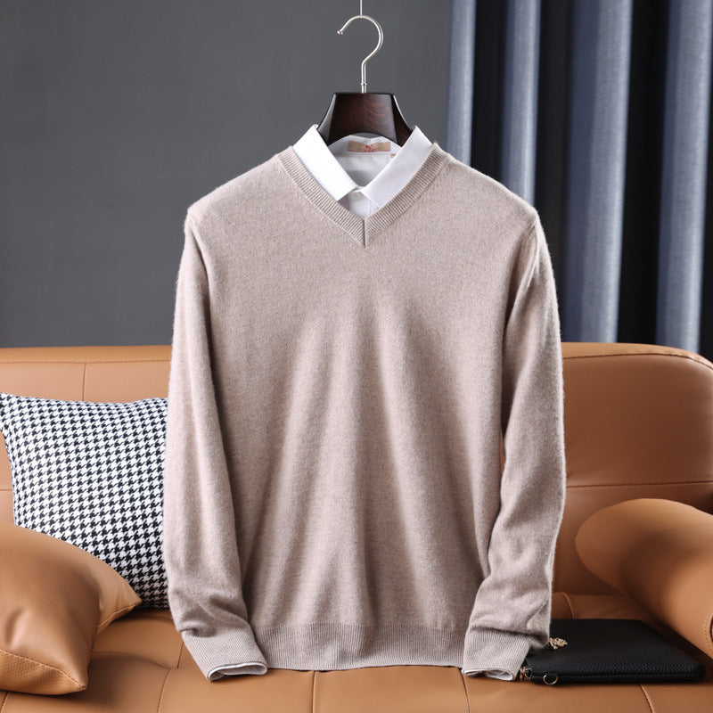 Herren Slim-Fit Rundhalspullover aus feinem Kaschmir-Mix mit dezenter Rippenkante Echoarchiv
