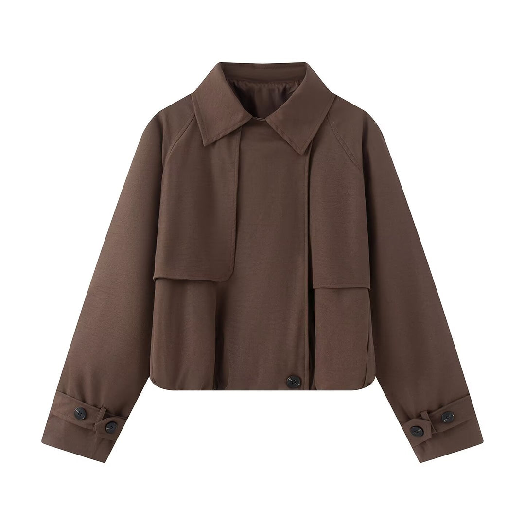 Damen Kurzer Trench-Style Blouson mit verdeckter Knopfleiste und Tunnelzugsaum Echo Archiv