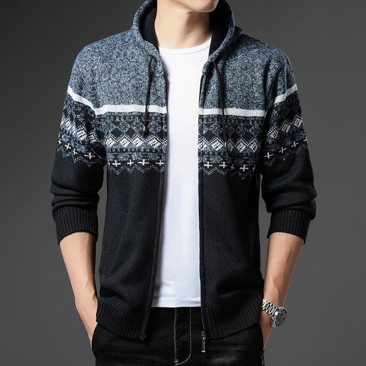 Herren Strick-Zip-Hoodie mit Norwegermuster, Kapuze und Eingrifftaschen Echo Archiv