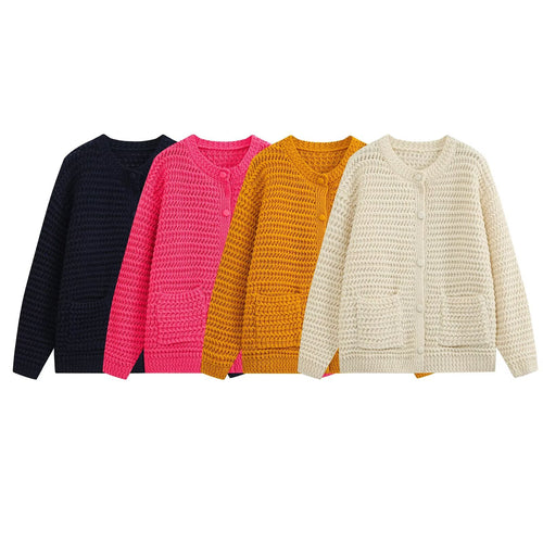 Damen Grobgestrickte Oversize-Cardigan mit Knopfleiste und aufgesetzten Taschen Echo Archiv