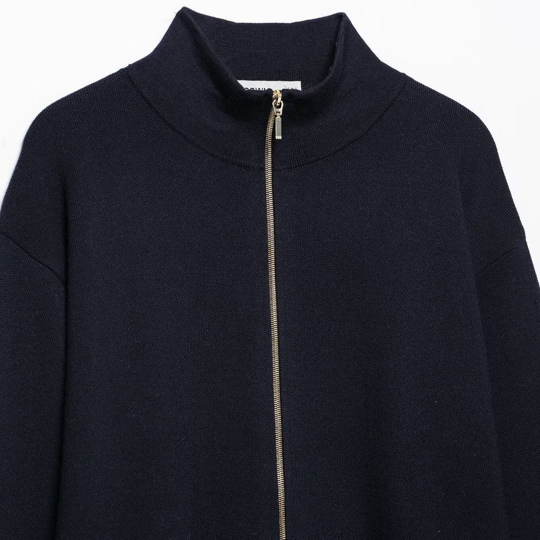 Damen Cropped Strickjacke mit Stehkragen und durchgehendem Reißverschluss Echoarchiv