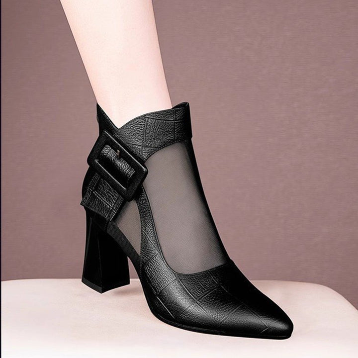 Damen Elegante Stiefeletten mit Transparente Einsätze und Blockabsatz Echo Archiv