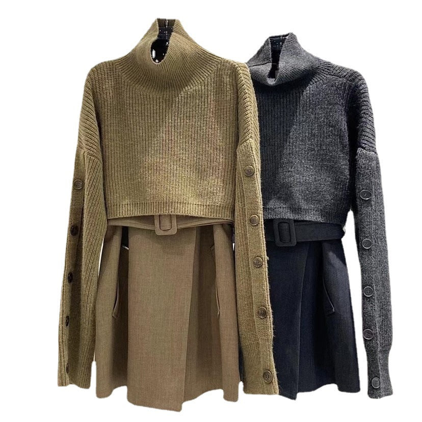 Damen Kurzgeschnittener Rollkragen-Bolero-Überwurf mit langen Ärmelknöpfen – Célinea