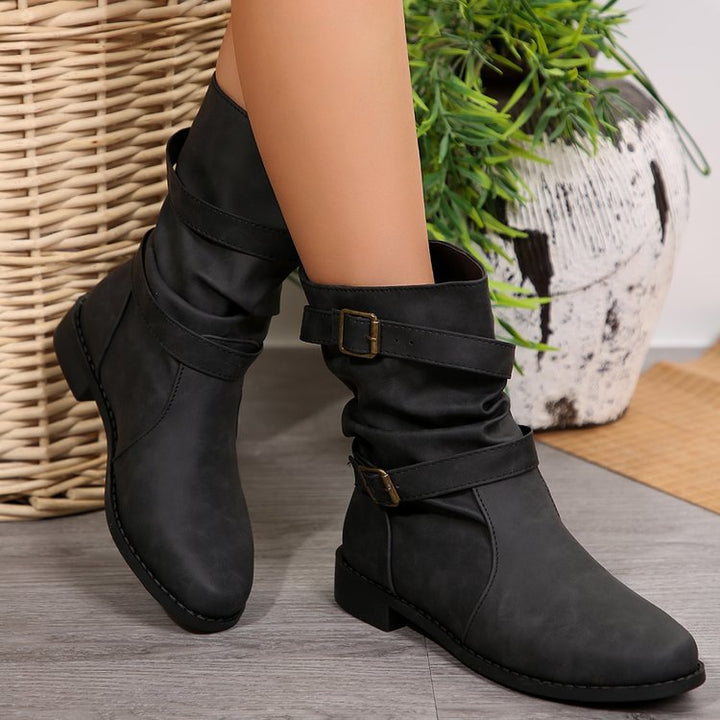 Damen nan lässige Slouch-Ankleboots mit zwei Zier-Riemen und dekorativen Metallschnallen Echo Archiv