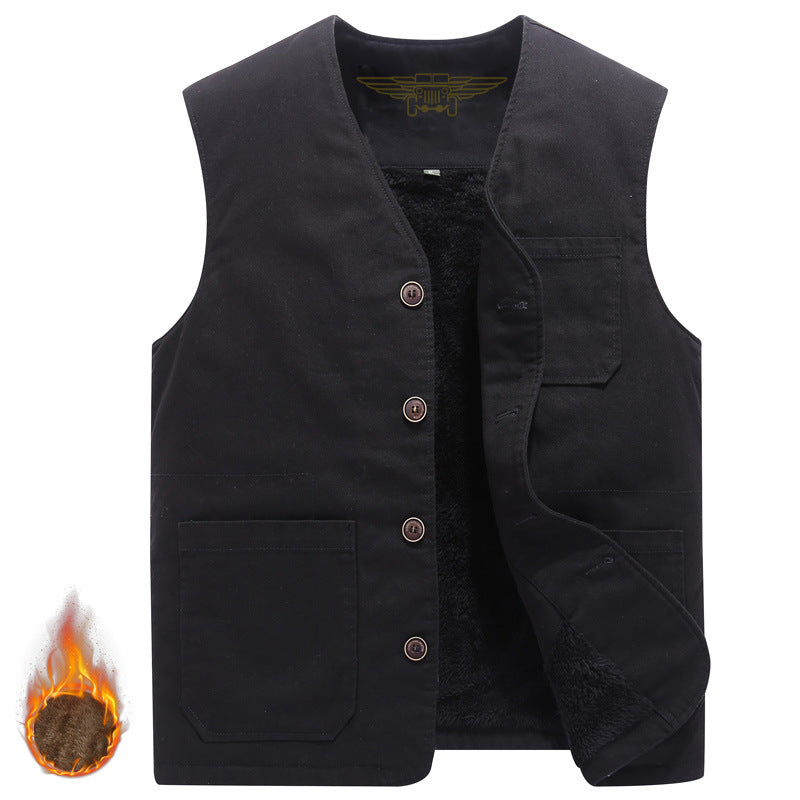 Herren Robuste Thermo-Canvas‑Weste mit wärmendem Teddyfutter und Knopfverschluss Echoarchiv