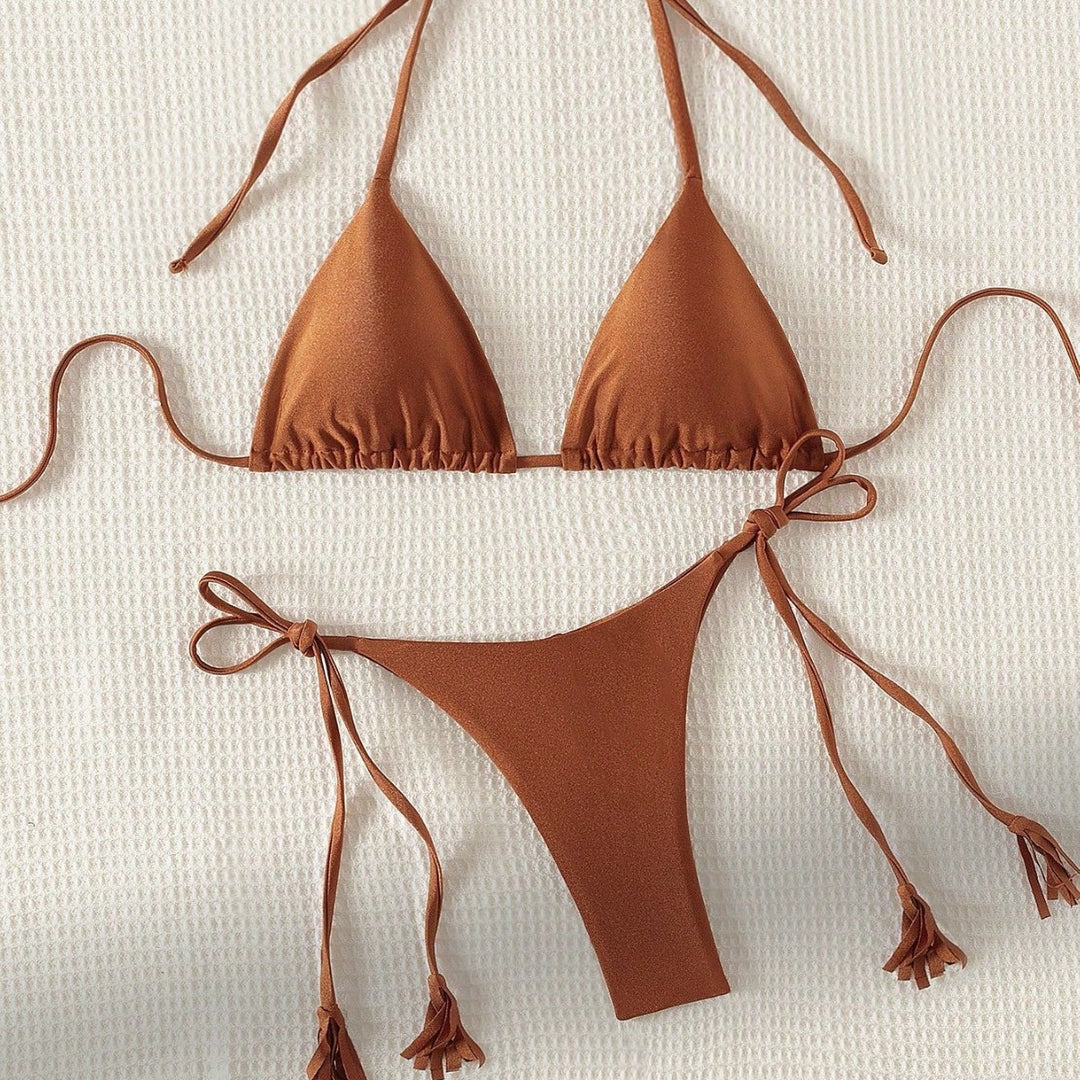 Damen Triangel-Bikini mit seitlichem Bindeband und glänzender Oberfläche Echo Archiv