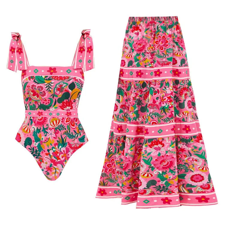Damen Floral Motive Badeanzug mit verspieltem Trägerdesign Echo Archiv