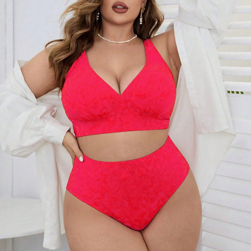 Damen Hoch tailliertes Bikini-Set mit V-Ausschnitt und sportlichem Oberteil Echo Archiv