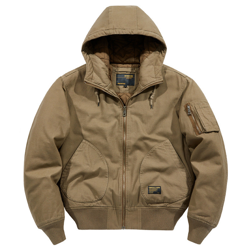 Herren  isolierte Kapuzen-Canvas-Arbeitsjacke Bomber mit geschwungenen Handtaschen und verstärktem Ärmel-Reißverschlussfach Echo Archiv